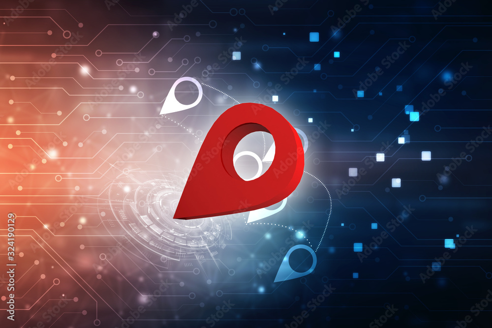 Poster 3d rendering red map pointer