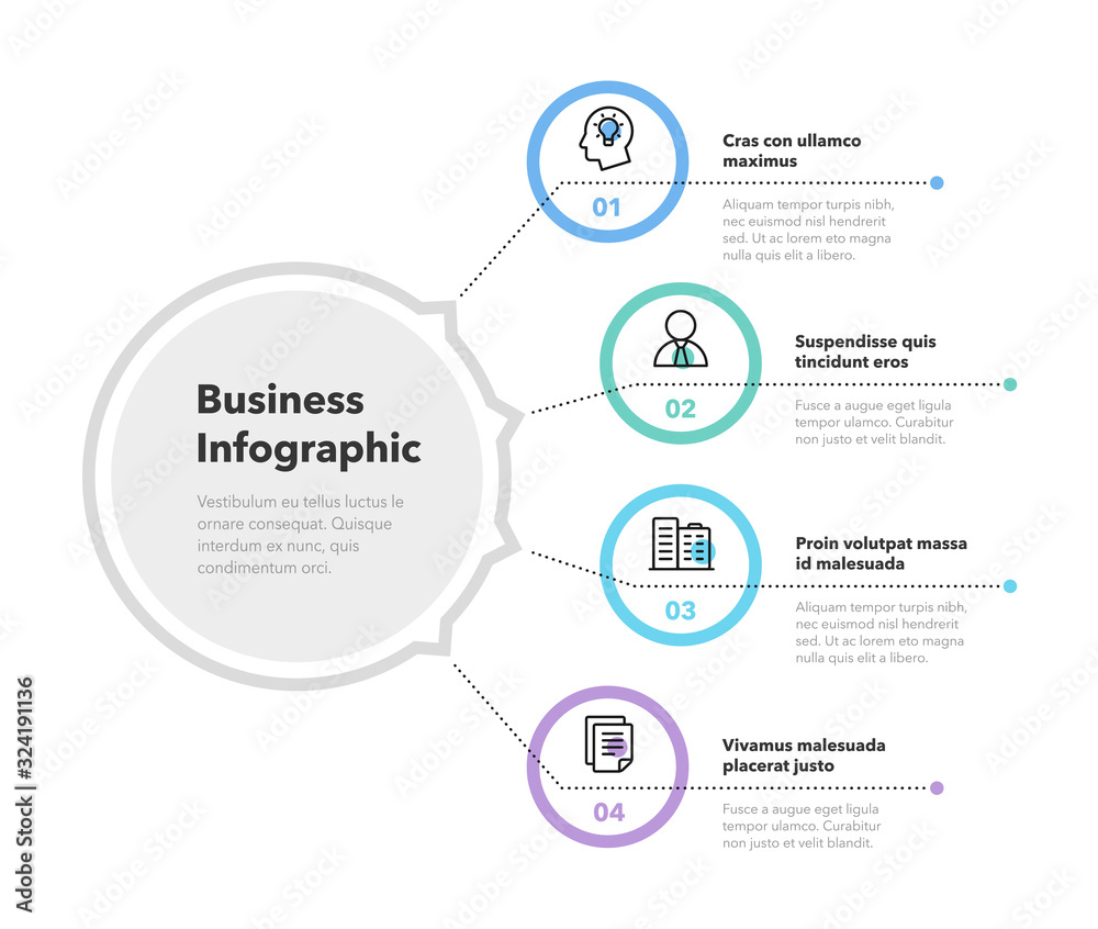 Aufkleber Simple concept for business diagram with four steps and place for your description. Flat infographic design template for website or presentation.