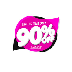Sale 90% off, bubble banner design template, discount tag, vector illustration