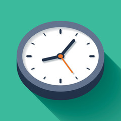 3d Clock icon in flat style, timer on color background. Business watch. Vector design element for you project