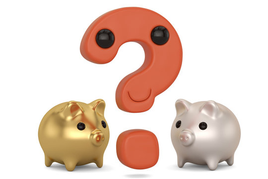 question mark and piggy bank 3D rendering isolated on white background