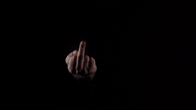 Caucasian male hand demonstrates middle finger single gesture background isolated 4K