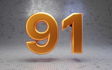 Golden number 91 on metal textured background. - obrazy, fototapety, plakaty