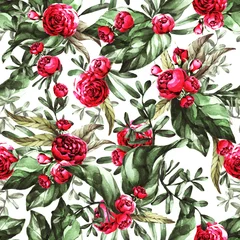 Deurstickers seamless pattern of red flowers © Olga