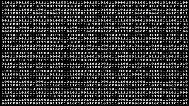Loopable: Sharp white binary digital code abstract background with randomly changing zeros and ones isolated on black.
