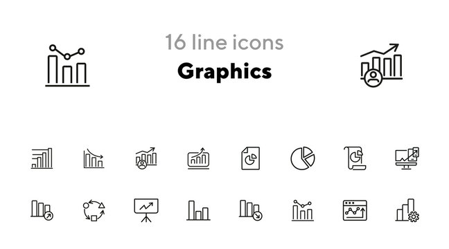 Graphics line icon set. Graph, chart, diagram. Analysis concept. Can be used for topics like marketing, statistics, report
