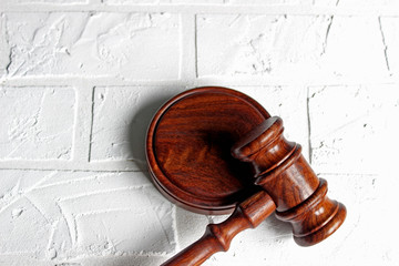 Judge's gavel on light background, top view. Law concept