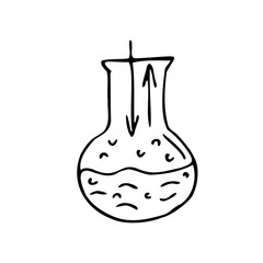 Hand drawn test tube with liquid on a white isolated background. Medical elements, icons. Doodle, simple outline illustration. It can be used for decoration of textile, paper and other surfaces.