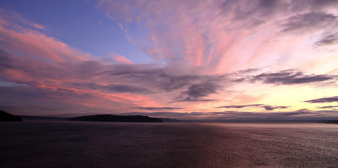 Various panoramic night views of the coastline and Commencement Bay. Sinrise and sunset. Tacoma,...