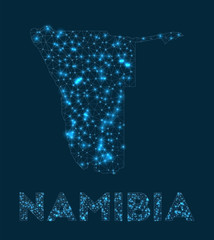 Namibia network map. Abstract geometric map of the country. Internet connections and telecommunication design. Awesome vector illustration.