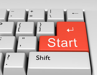 Word Start is written on a computer keyboard. Conceptual image on a computer key Enter