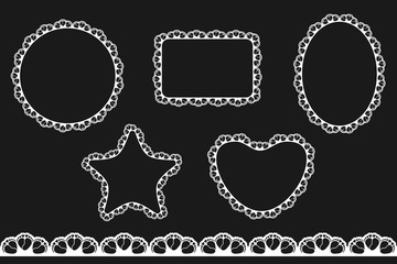 Set of lacy frames with baby feet and heart  and ribbon pattern brush. Vector illustration.