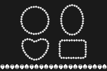 Set of lacy frames with baby feet and heart  and ribbon pattern brush. Vector illustration.