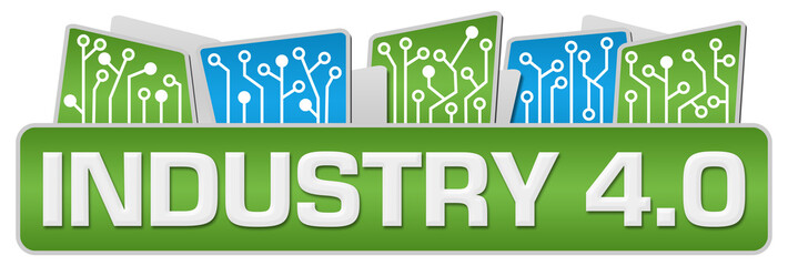 Industry Four Point Zero Green Blue Circuit Elements On Top Horizontal 