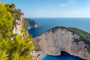 Panoramic view from the cliff of Navagio, shipwreck beach with white sand in Zante, Zakynthos,...