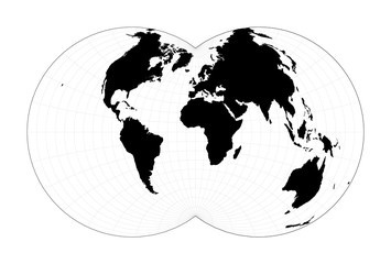 World map with longitude lines. Nicolosi globular projection. Plan world geographical map with graticlue lines. Vector illustration.