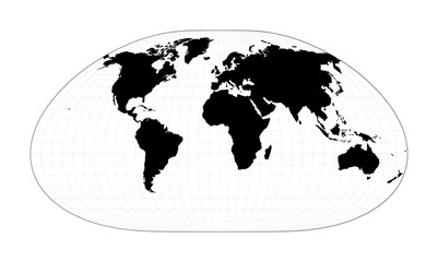 World map with graticule lines. Loximuthal projection. Plan world geographical map with graticlue lines. Vector illustration.