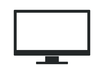 Computer display icon, black blank pc screen. Empty Led tv wide hd lcd monitor. Vector illustration image. Isolated on white background. 