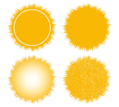 Sun corona flat style icon weather and sunshine set. Forecast logo symbol collection. Vector illustration image. Isolated on white background.