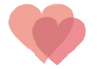 Two pink hearts merged transparently with each other