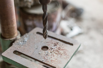Close up of  Drill presses on background blurred