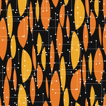 Black And Orange Geometric Atomic Style Seamless Pattern