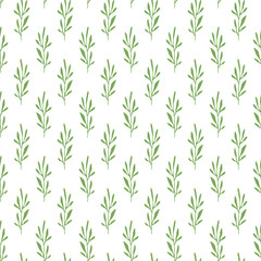 Green herbs seamless pattern. Scandinavian hand drawn design. Vector illustration.