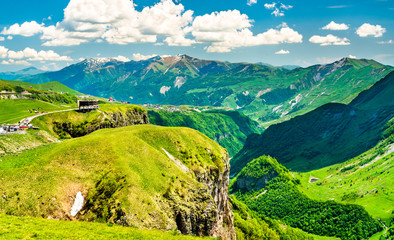 Fototapeta na wymiar The Caucasus Mountains at the Georgian military road at Gudauri, Georgia