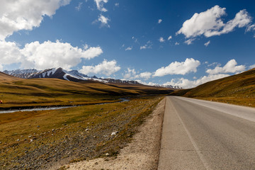 asphalt road, Bishkek-Osh highway M41, Suusamyr valley Chuy Province Kyrgyzstan