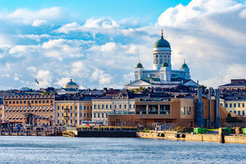 Helsinki. Finland. Panorama of the capital of Finland on a cloudy day. The Harbour Of Helsinki....