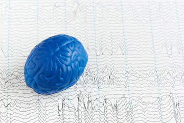 Human brain model on background of brain waves