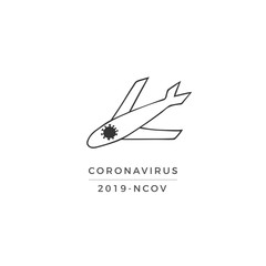 Vector hand drawn icon, a plane with Wuhan coronavirus 2019-nCoV on board. Dangerous chinese disease.