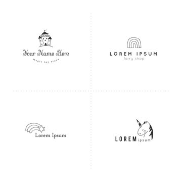 Magic and fairy tales. Set of vector logo templates with hand drawn elements.