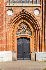 Entrance to the historic Marienkirche church of Stralsund, Germany