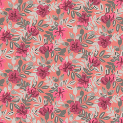 Bright painted blossoms seamless vector pattern.