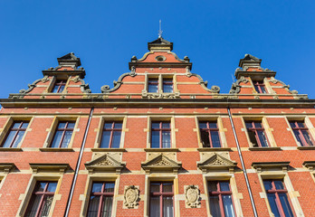 Facade with ornaments in historic city Stralsund, Germany