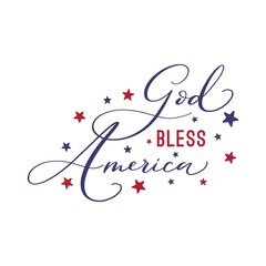 God bless America. Vector Typography hand drawn lettering.Illustration with american flag colors. T-shirt print.