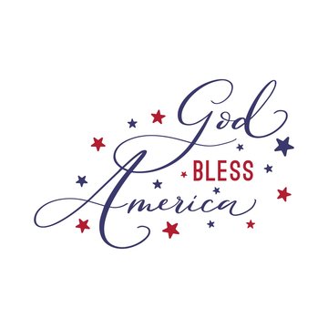 God bless America. Vector Typography hand drawn lettering.Illustration with american flag colors. T-shirt print.