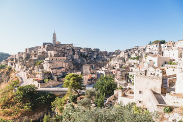 Fototapeta na wymiar View of the Sassi of Matera on a sunny summer day