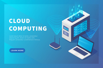cloud computing concept server database with laptop and database for website template or landing homepage