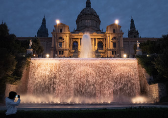Fototapeta premium Magic fountain of Montjuic. Singing fountain in the evening. Barcelona