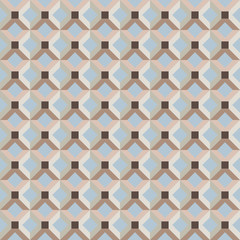 Seamless pattern with 3d color effect. Optical illusion effect. Diamond and square element in pale pink on light blue background, for fabric,T-shirt,textile,wrapping cloth,silk scarf,bandana,swimwear.