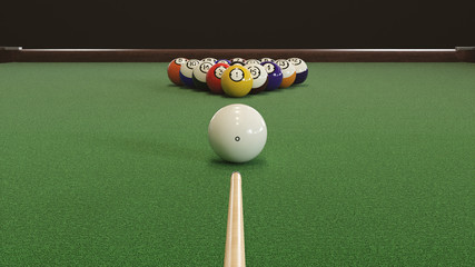 3d render Starting shot of a billiard game