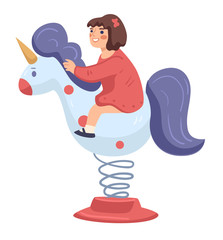 Girl riding horse or unicorn in amusement park