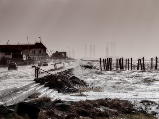 Beach promenade in Hjerting near Esbjerg in stormy Weather, Denmark