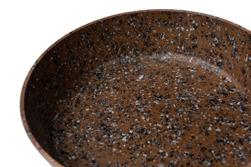 Brown non-stick frying pan isolated on white background.