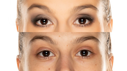 Comparison portrait of same woman before and after makeover