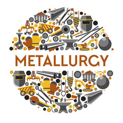 Metallurgy industry work themed icons collection set in circle