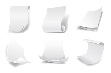 3D paper sheets isolated icons, scrolls with circled edges
