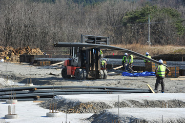 Construction site and workers in South Korea